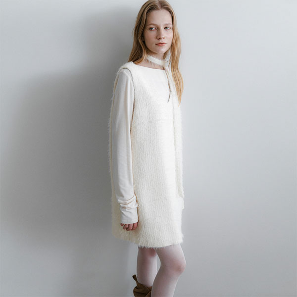 TIE HAIRY MINI SLEEVELESS DRESS S (OP-6309)