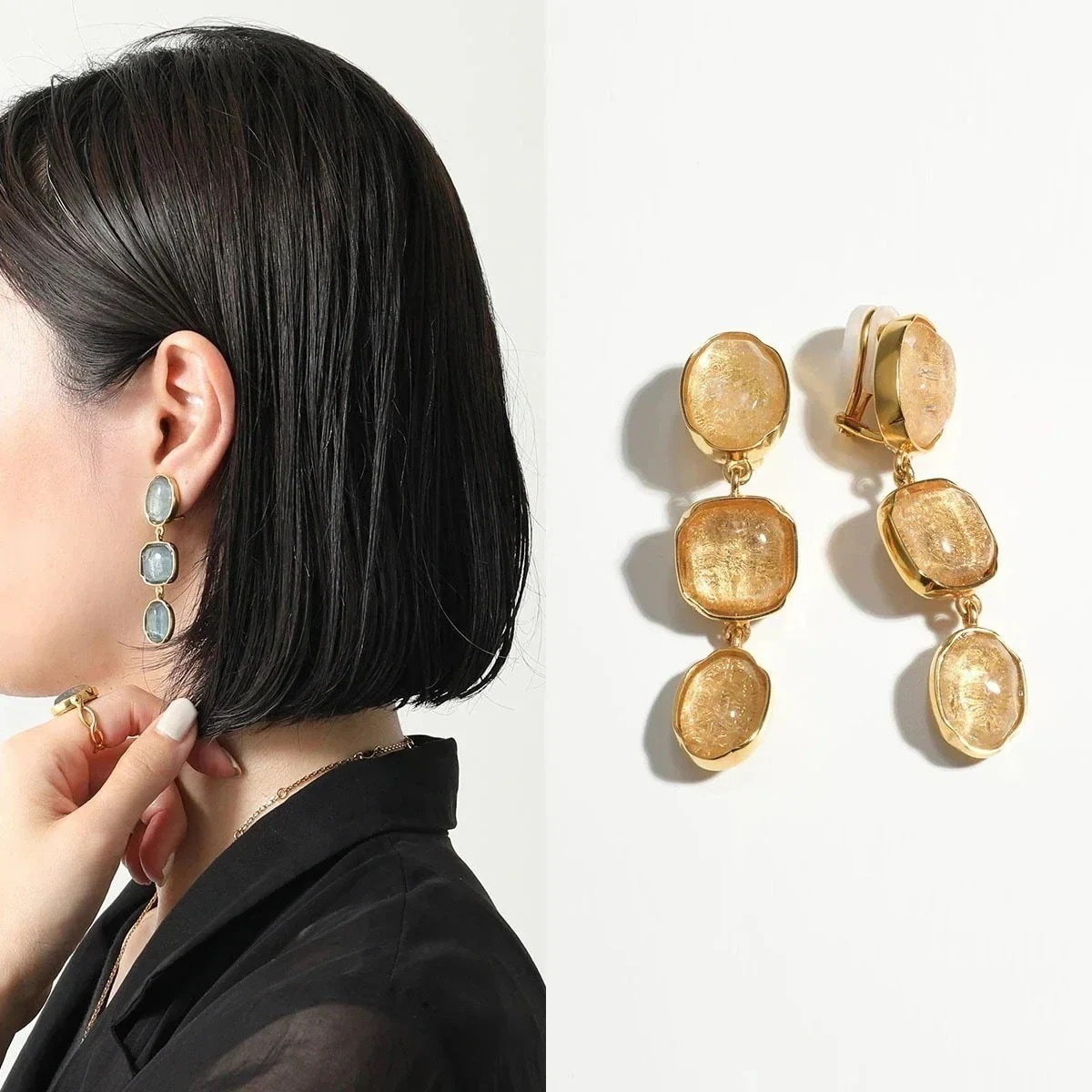 GOOSSENS PARIS グーセンスパリ イヤリング Cabochons three pendants earrings GOOH13EA01 レディース】