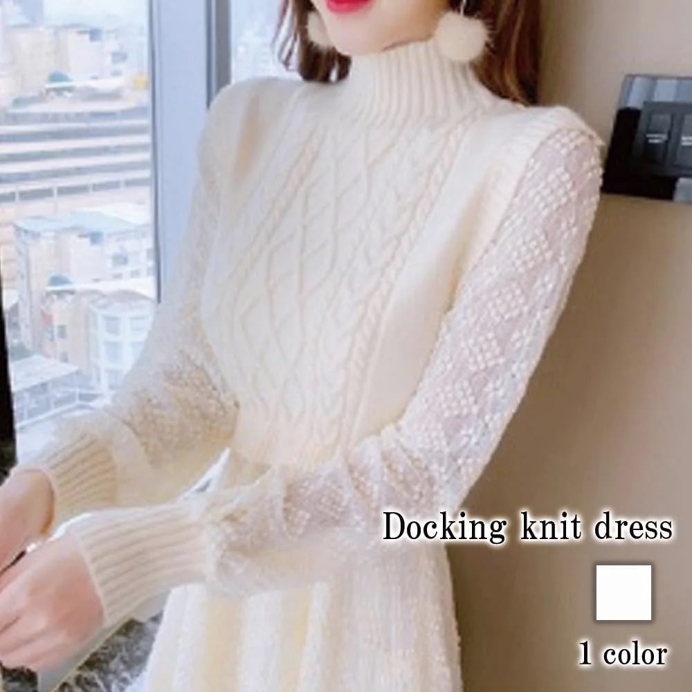 ワンピース レディース ドッキングニットワンピース 厚手 20代 白 50代 大人 アウトドア 黒 かわいい ロング Aライン ブランド しっかり 安い ネック 人気 スカート 春 体感 カジュアル