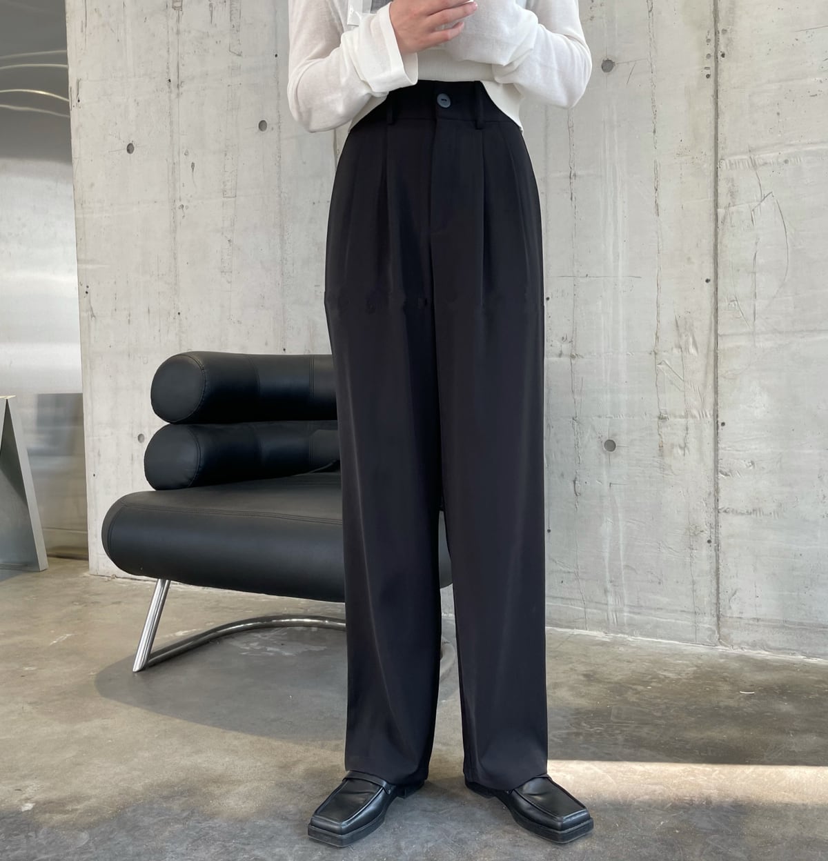 4color レディース ボトムス パンツ ストレートワイドパンツ ボリュームパンツ 膝下 無地