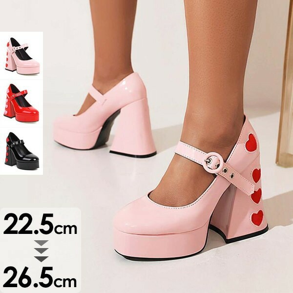 .再入荷なし！数量限定厚底 パンプス ロリータ靴 姫様 お嬢様 超美脚 レディース スクエアトゥ 太ヒール ハイヒール チャンキーヒール 大きいサイズ 小さいサイズ 12cmヒール おしゃれ パーティ