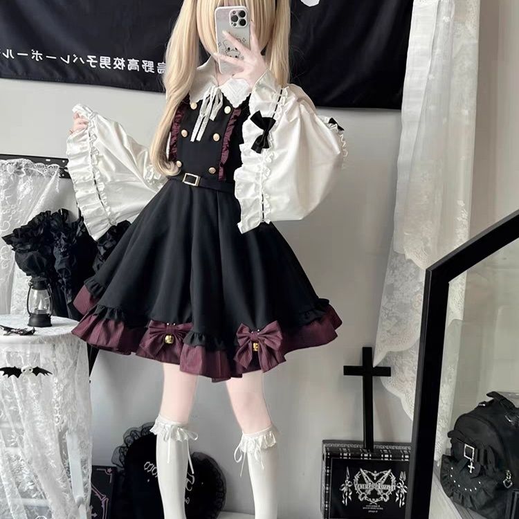 ブラックロリータワンピース シャツトップス 25登場 二次元 かわいい 衣装 メイド コスプレ