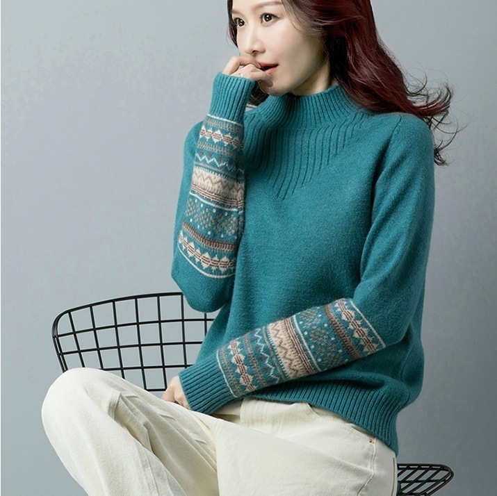 ハイネックニットセーター 長袖ニットセーター ノルディック柄セーター 秋冬カジュアルニットセーター トップス ニットソー セーター プルオーバー 袖あり 長袖 Uネック ハイネック スリム ストレート