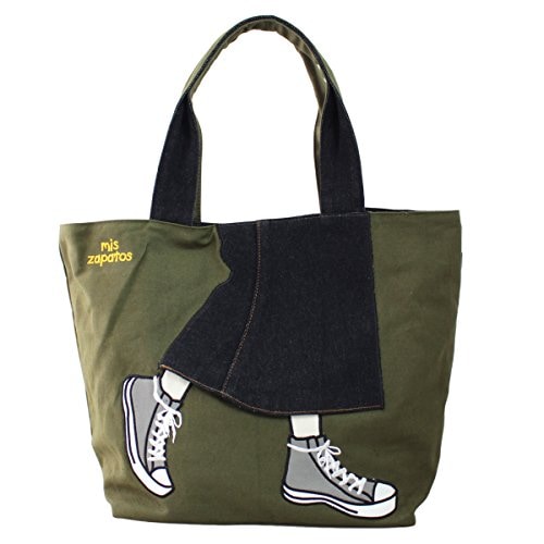 トートバッグ レディース A4 大容量 肩掛け デニムスカート スニーカー 足トート【B-6535】 (カーキ)