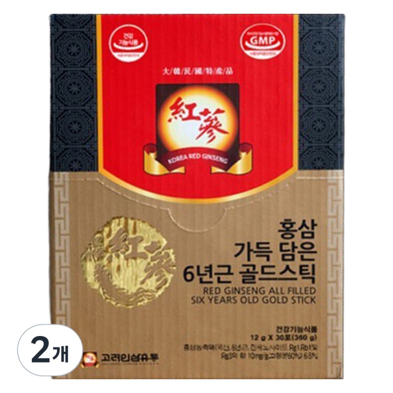 高麗人参流通紅参いっぱいの6年根ゴールドスティック12gx30p360g2個