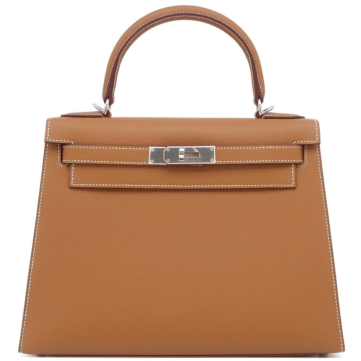 エルメス HERMES 2WAYバッグ ケリー28 外縫い ヴォーエプソン ゴールド シルバー金具 茶 ショルダー W刻印(2024年製)【中古】