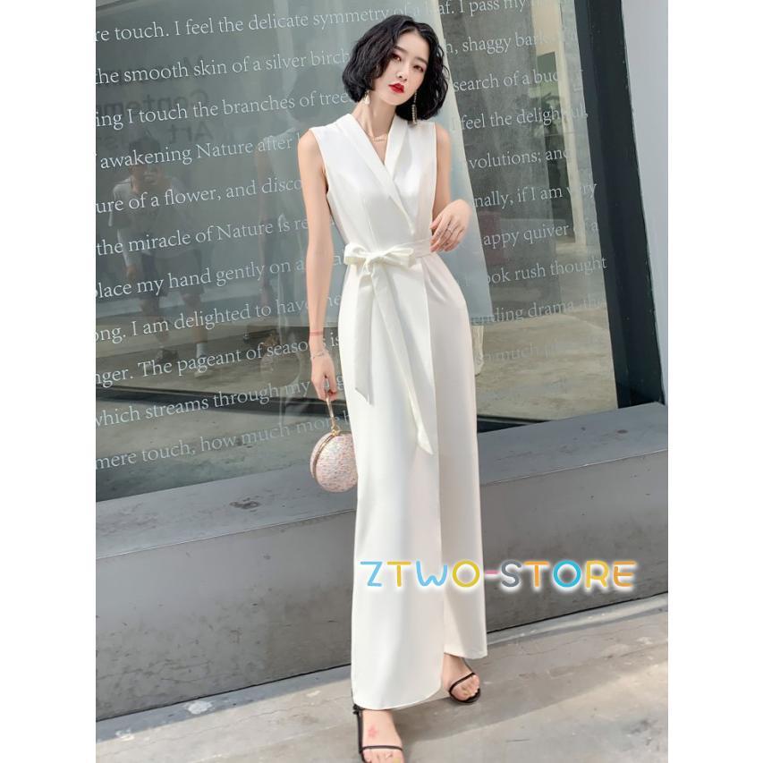 パンツドレス オールインワン レディース ノースリーブ パーティードレス 結婚式 お呼ばれドレス 黒 赤 白 大きいサイズ 3L 4L Vネック カシュクール