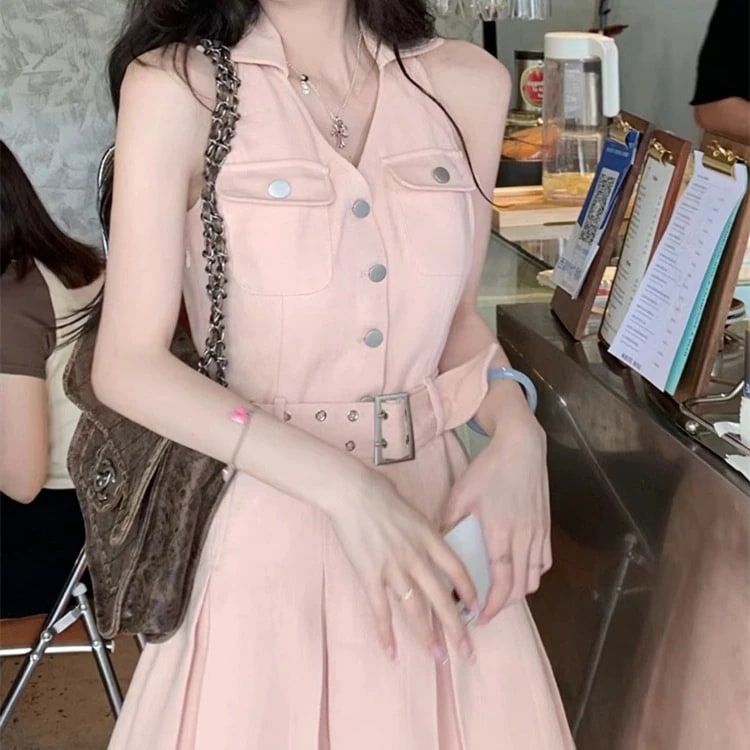 デニムスカート デザインセンス ホルタースカート ショート 小さめ プリーツスカート ワンピース