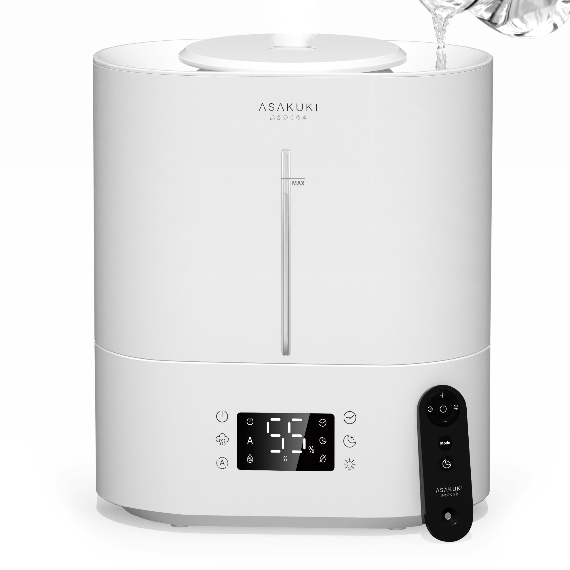 ASAKUKI 加湿器 大容量4L 超音波式 アロマ対応 自動湿度調整 40時間連続稼働 上から給水 静音 タイマー 睡眠モード ナイトライト 空焚き防止 ミスト量3段階 加湿量最大200ml/h 1