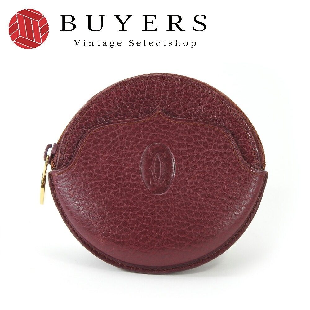 中古 カルティエ マストドゥ ラウンド コインケース マストライン レザー 革 ボルドー ゴールド金具 小物 普段使い レディース 女性 Cartier coin case wallet leath