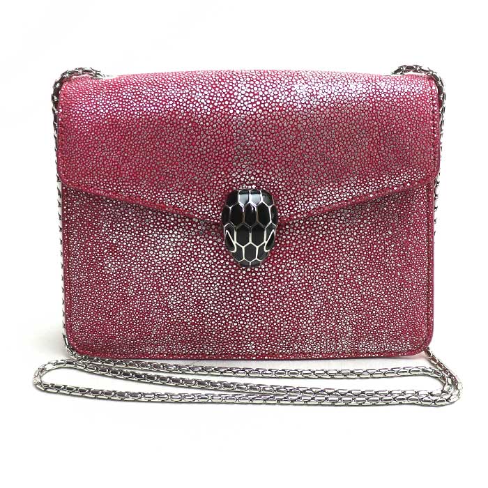 BVLGARI ブルガリ セルペンティ ガルーシャ チェーン ショルダーバッグ ピンク 288996 ミラー付き レディース 中古 美品