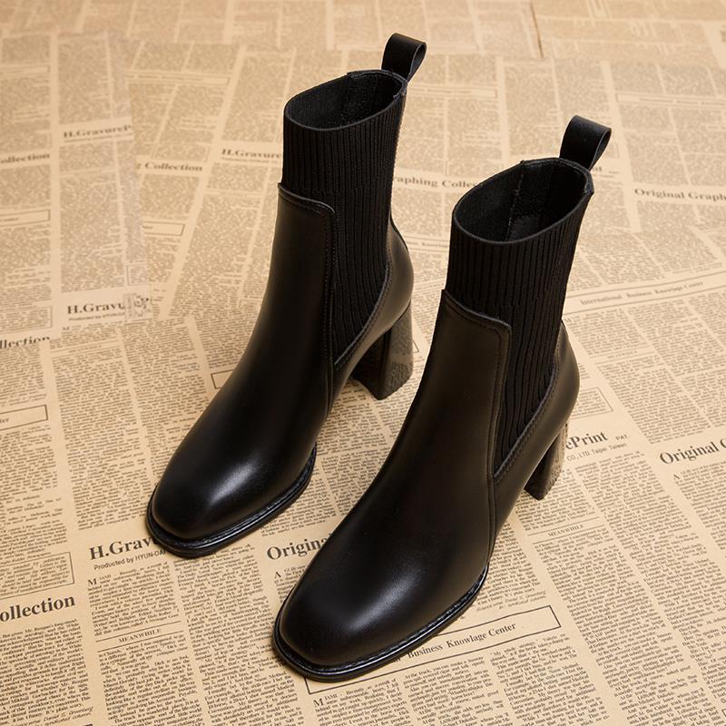 ブーツ女春秋痩せ靴下靴のハイヒールの太いヒールの中とベストベストベストベストベストベスト女春秋シングル靴