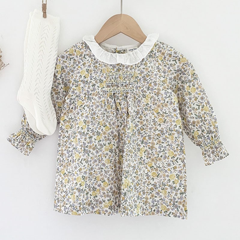 小さな女の子のための花柄のドレス 一流の品質 長袖 通販 激安◆ 刺繡 春と秋