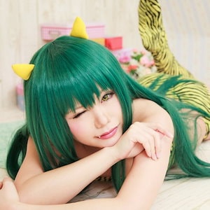 Plazhen コスプレウィッグ ラム ラムちゃん コスプレ アニメ うる星やつら風 キャラクター 仮装 かつら カツラ cosplay wig  ネット付 髪飾り 追加購入可能 (ウィッグ+髪飾り)