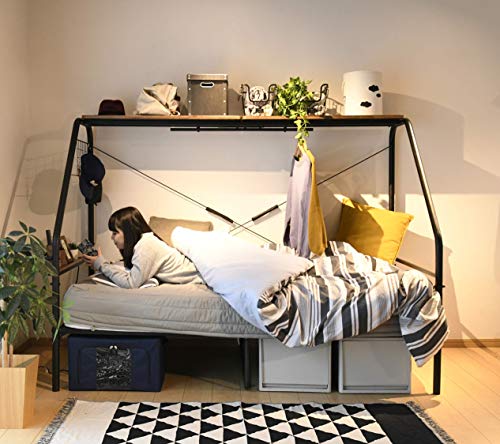 [山善] ぐうたらベッド (コンセントハンガーバー上棚宮付き) ベッドフレーム シングル 一人暮らし 組立品 ブラック BGB-98219