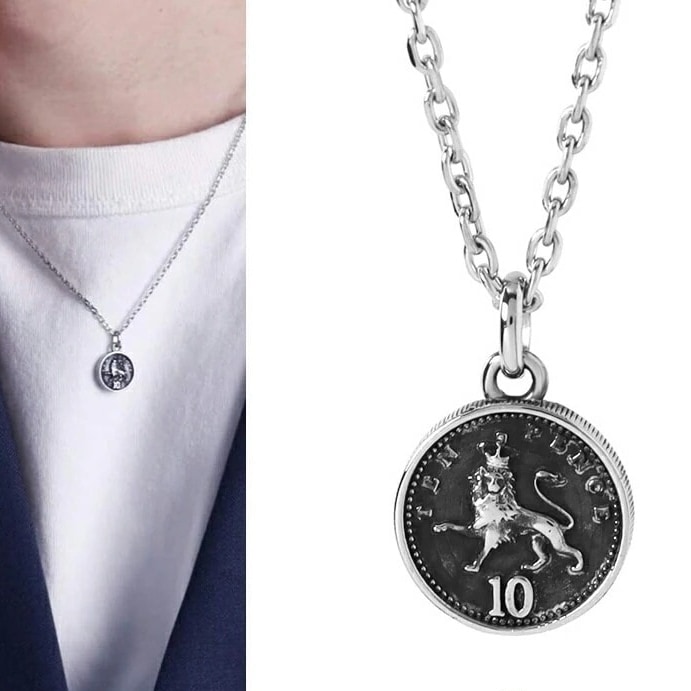 LH-1 ライオンコインネックレス イギリス10ペンス硬貨 サージカルステンレス316L 金属アレルギー対応 リバーシブル 03NE057ASV ステンレ