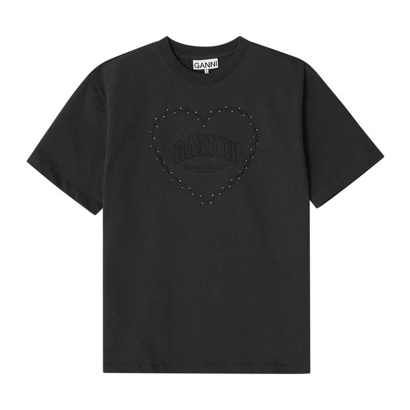 ガニ T4057 252 ハートラインストーンロゴ レディース半袖Tシャツ