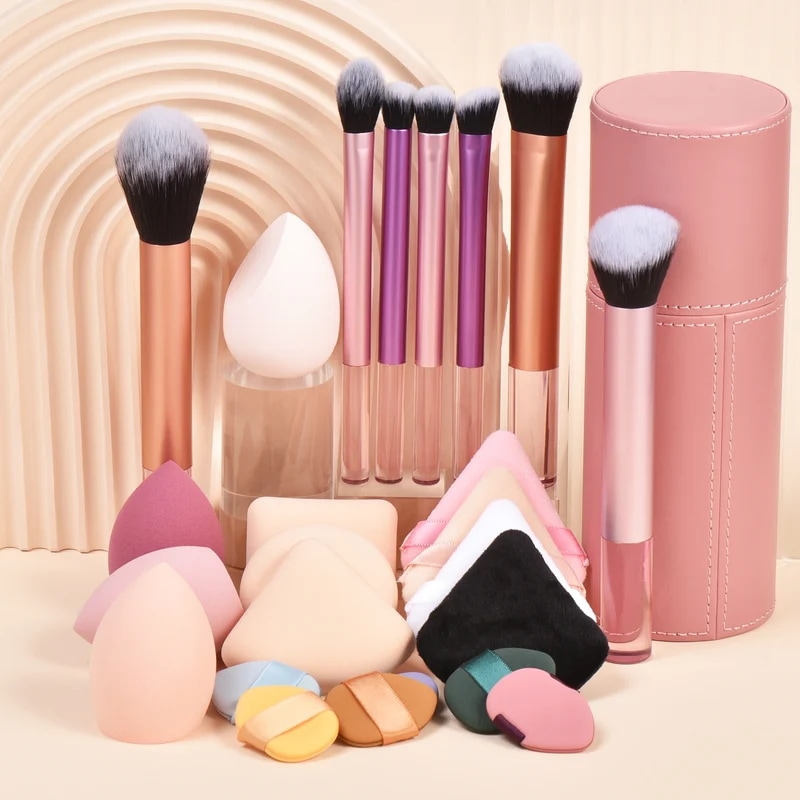 7つのメイクアップブラシセット,スポンジ,ふくらんでいるチップ,ベルベット,3つのスポンジ,4つのスポンジ,1セットあたり24個