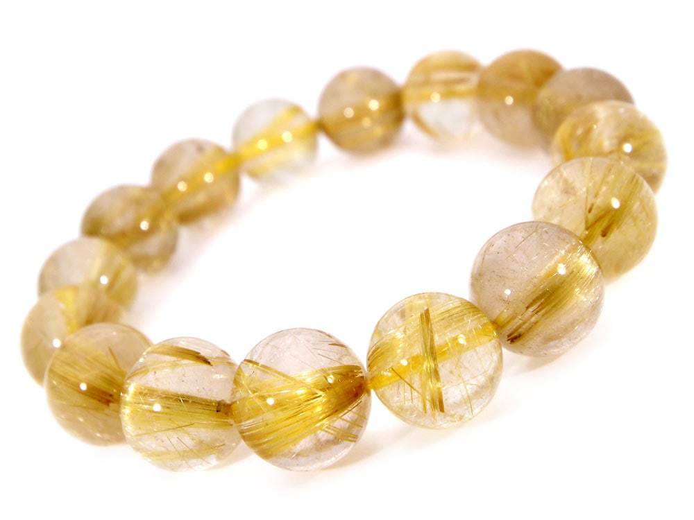 「1点もの 現品」 ラビットヘアー ゴールドルチルクォーツ ルチルクォーツ ブレスレット 13.2mm パワーストーン ブレスレット メンズ レディース 天然石 数珠 アクセサリー メンズブレスレット