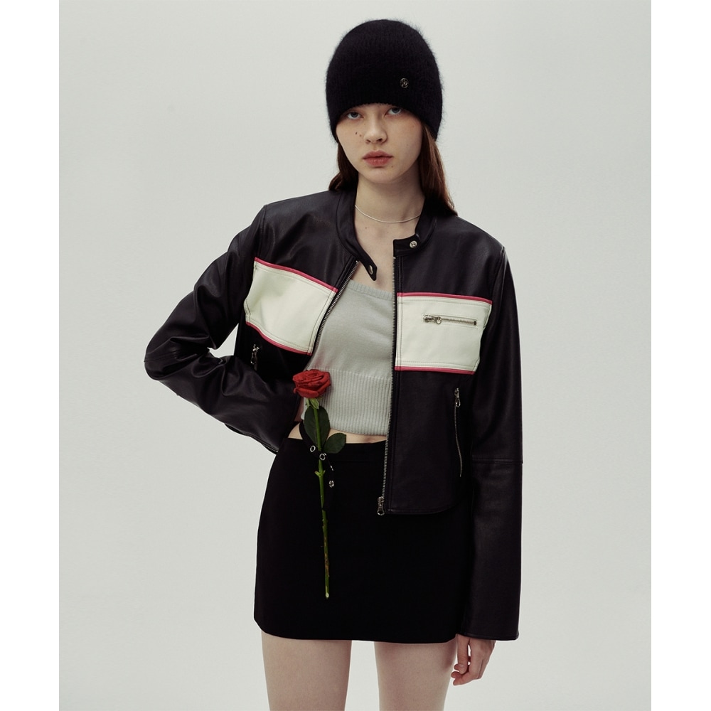 SINOON フェイクレザースリムバイカージャケット