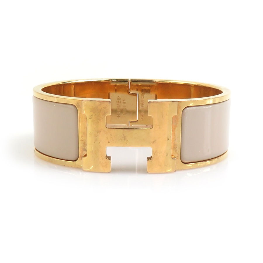 エルメス HERMES バングル ブレスレット クリッククラック メタル/エナメル ゴールド/グレージュ レディース e60789a