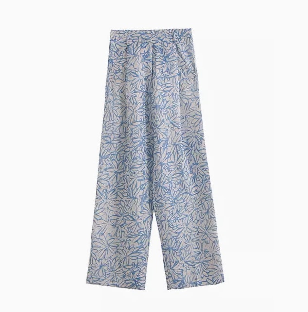 花柄プリント ワイドレッグパンツ レディース パンツ ストレートパンツ ワイドパンツ イージーパンツ ロング Iライン ハイウエスト ウエストゴム シンプル カジュアル 上品 おしゃれ かっこいい