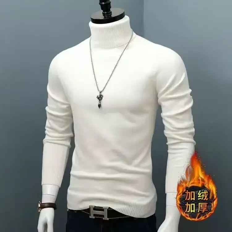 男性用の厚くて丈夫なタートルネックセーター,クラシックなブランドのカジュアルフィットセーター,暖かい,冬,L05 white thick S 40kg-50kg