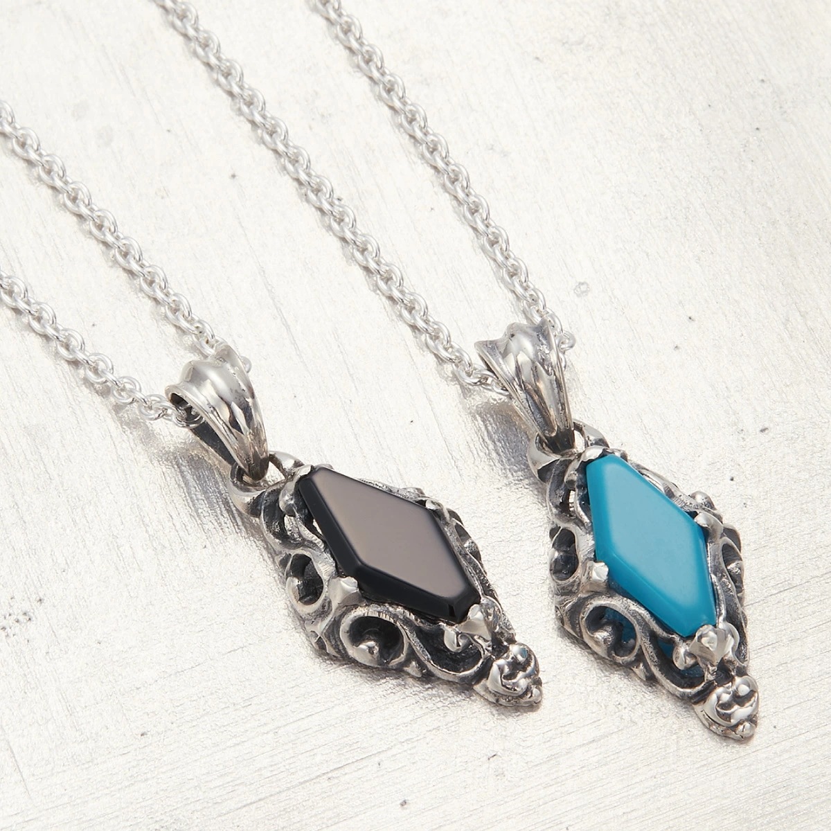 ネックレス ペンダント メンズ シルバー925 ターコイズ オニキス アラベスク 唐草 ダイヤ型