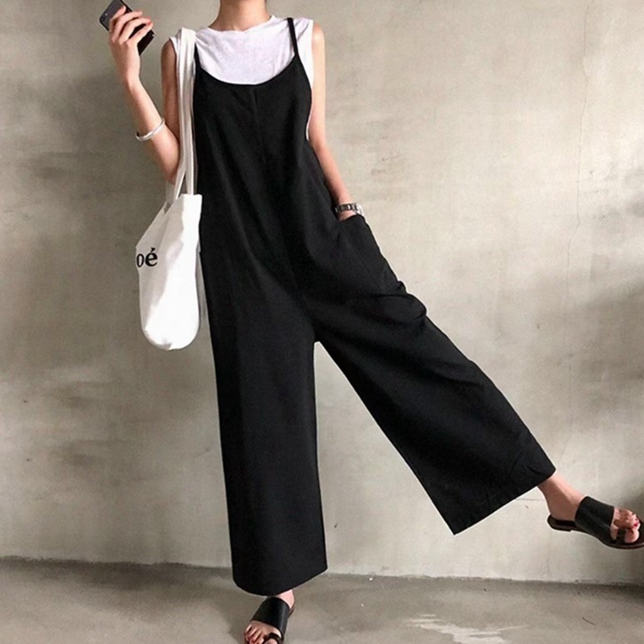 コットンリネン ストラップ ワイドレッグパンツ レディース 夏 薄い リラックス カジュアル 9分丈 ロング丈 履きやすい ナチュラル シンプル 素朴 好印象 ゆったり コットンミックス 通勤 4,932円