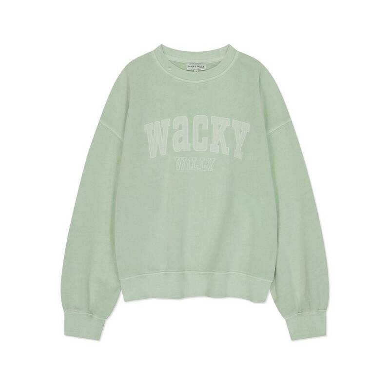 WACKY WILLY ウィメンズ セミオーバーフィット ピグメント クルーネックTシャツ ミント 471551