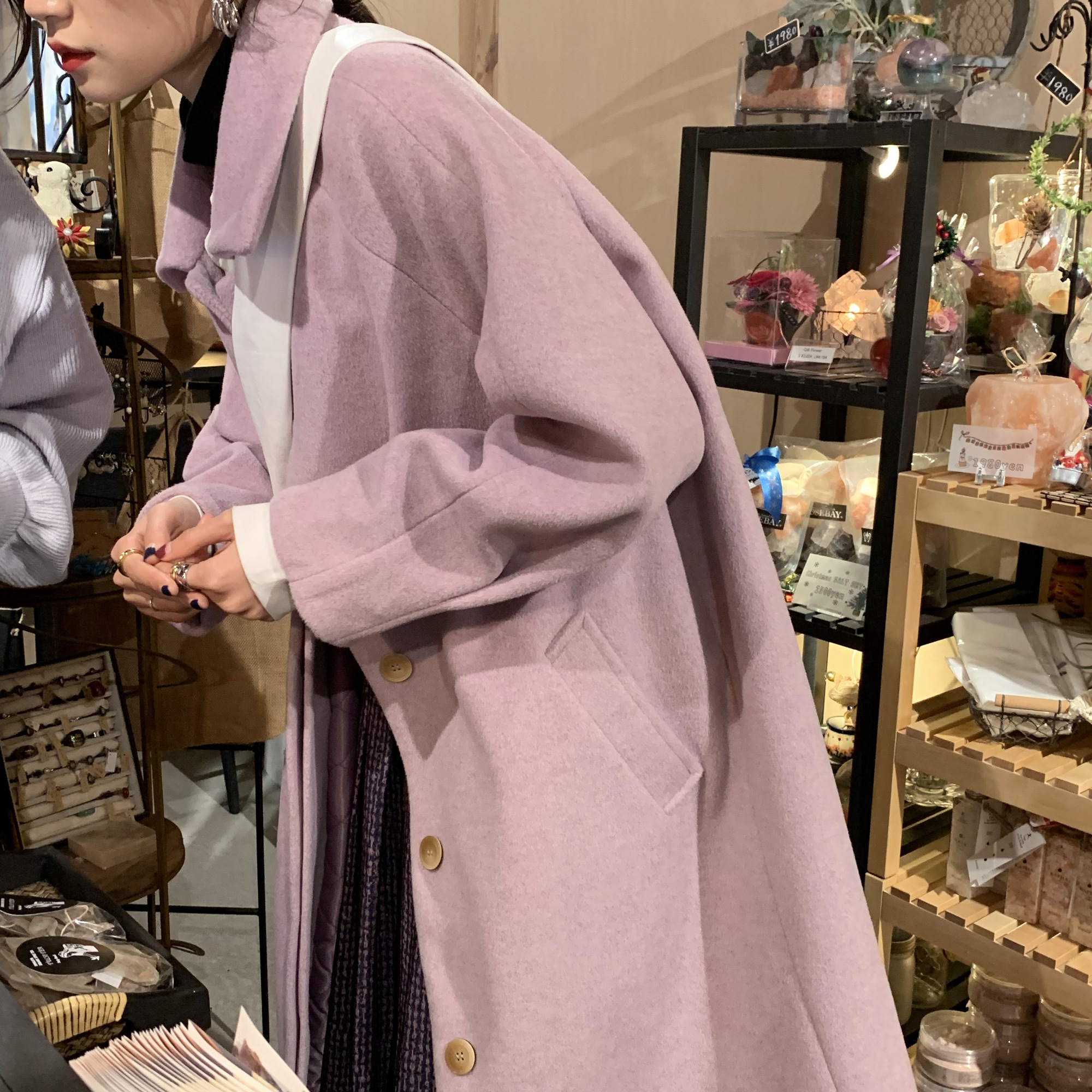 ロングコート ブラック パープル アウター スリム 細身 ストレート スマート かわいい きれいめ