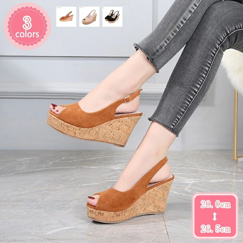 777円OFFクーポン サンダル レディース 歩きやすい ウェッジソール バックストラップ 厚底 9cm ヒール スエード調 オープントゥ パンプス ウェッジソール サンダル レディース 厚底 靴 バ