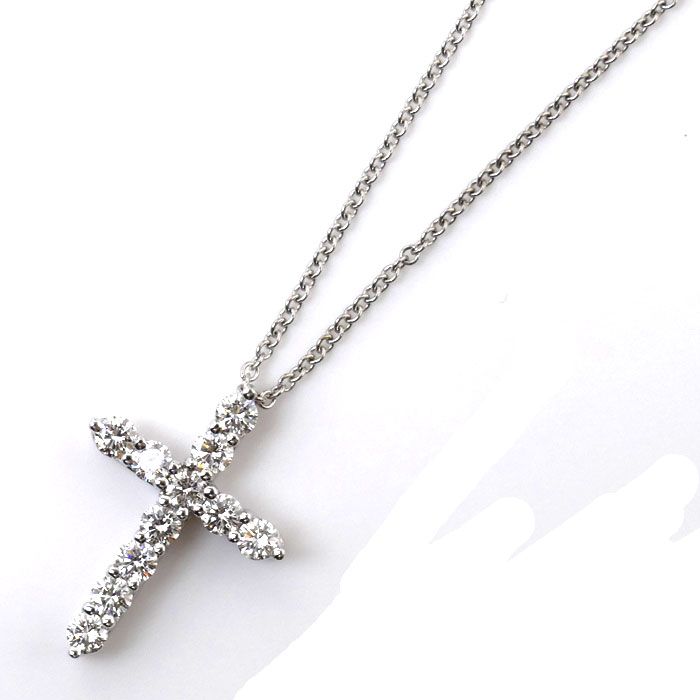TIFFANY&Co. ティファニー Pt950プラチナ K18WG ホワイトゴールド スモールクロス 11Pダイヤ ネックレス ダイヤモンド 3.7g 50cm レディース 中古 美品