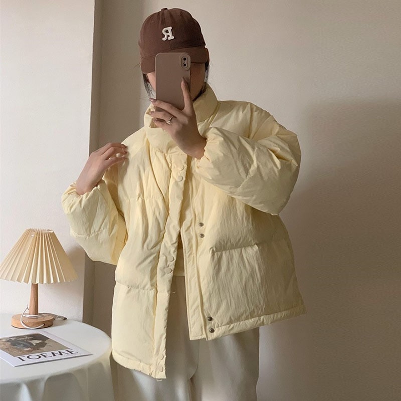 小柄な白鴨毛ダウンジャケット女性冬の新型立襟ゆるい甘い韓国版保温パン服潮 5,283円