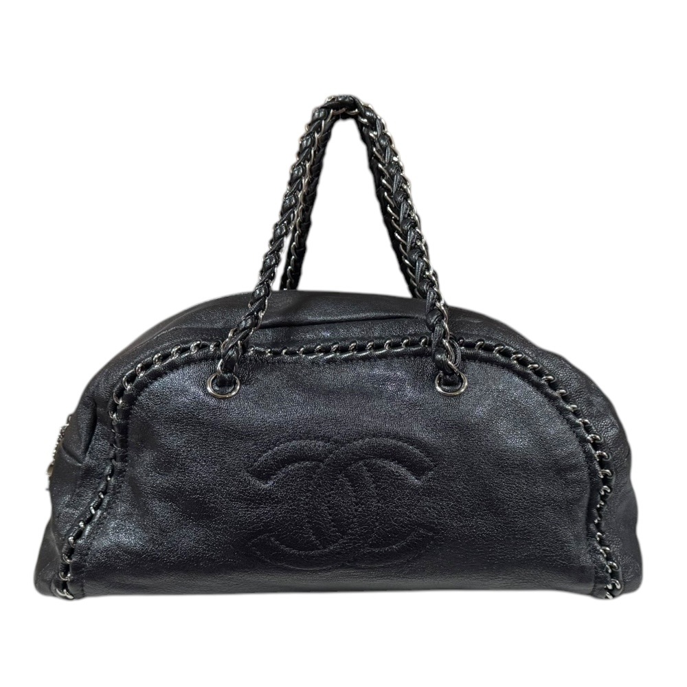 シャネル ラグジュアリー ボストンバッグ レザー ブラック CHANEL 中古 美品