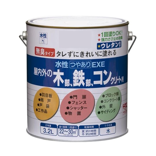 ニッペ ホームペイント 多用途塗料 水性つやありEXE 3.2L 01・ホワイト