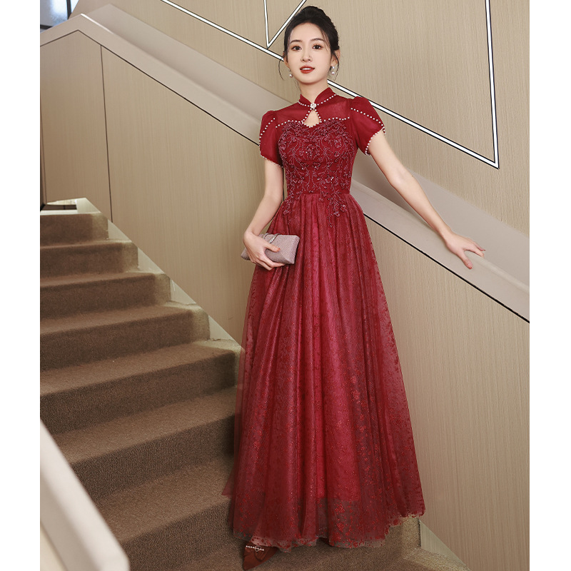 ドレスドレス/ウェディングトーストドレス花嫁婚約ワインレッドイブニングドレススカート女性2023新しいハイエンドハイエンドライトラグジュアリーニッチカスタマイズされた支払い支払い後の返金または交換不