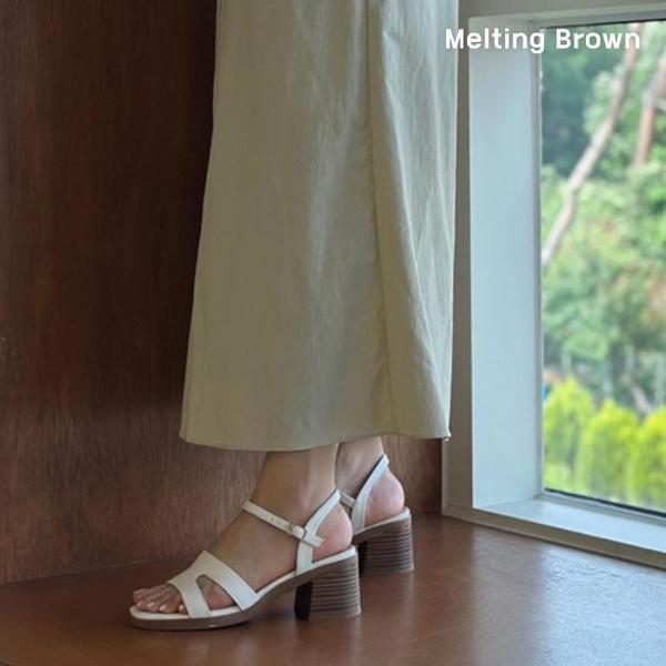 女性牛革ミドルヒールスリングバックサンダル MT28