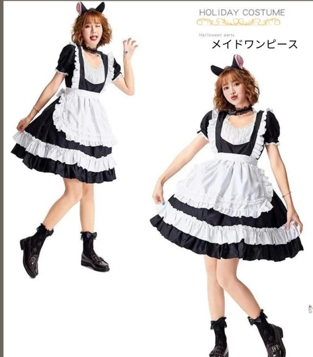 ハロウィン コスプレ 仮装 メイド服 ゴスロリ ロリータ ワンピース メイド セット レディース エプロン ロリータ ワンピース 大人 大人用 ミニスカート 女性 可愛いアイドル キャラクター アニメ