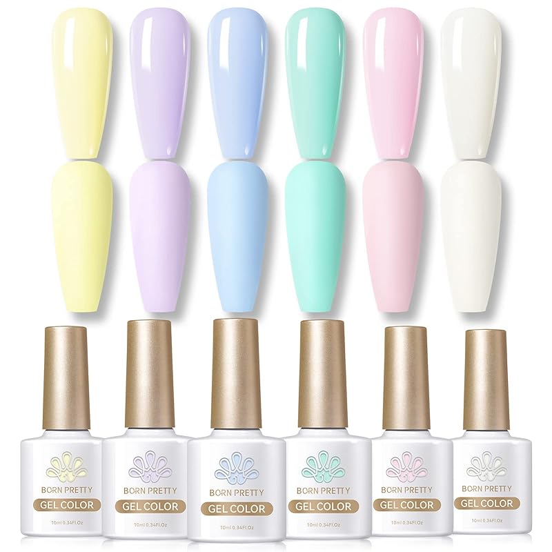 BORN PRETTY ジェルネイルカラーセット マカロンカラージェル パステルカラー 春夏ネイル 6色 UV/LED対応 ポリッシュタイプ セルフネイル 甘くて可愛い ミルキーカラー イエロー 紫
