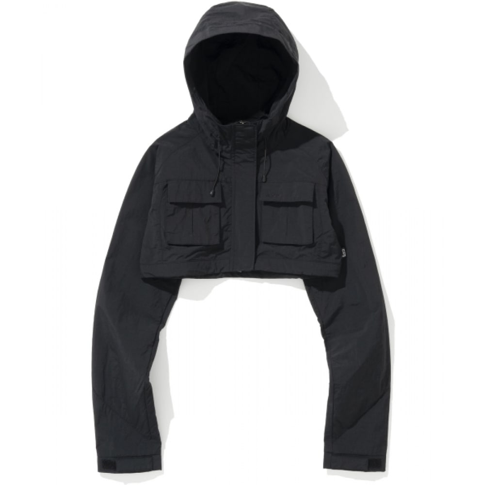 NOT4NERD W ナイロンフード付きボレロジャケット-ブラック