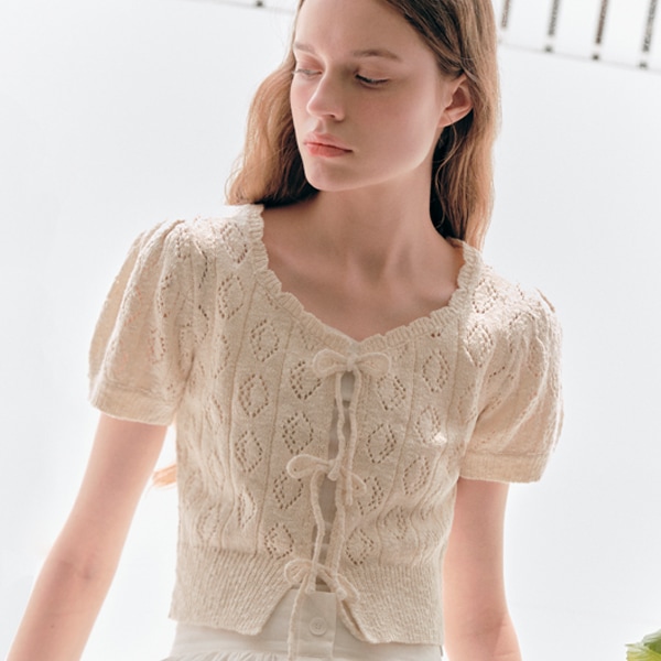 RIBBON CROCHET BOLERO CARDIGAN WHITE 6,491円