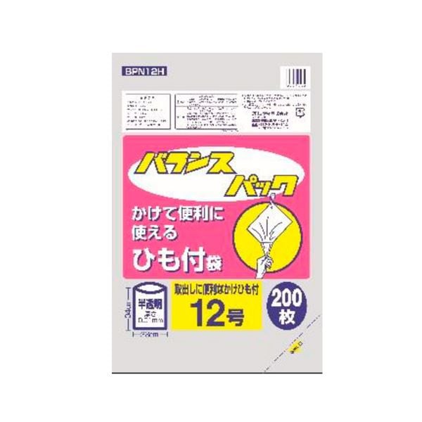 （まとめ） ポリ袋/ひも付規格袋 半透明 12号 200枚入 キッチン用品 バランスパック 60個セット