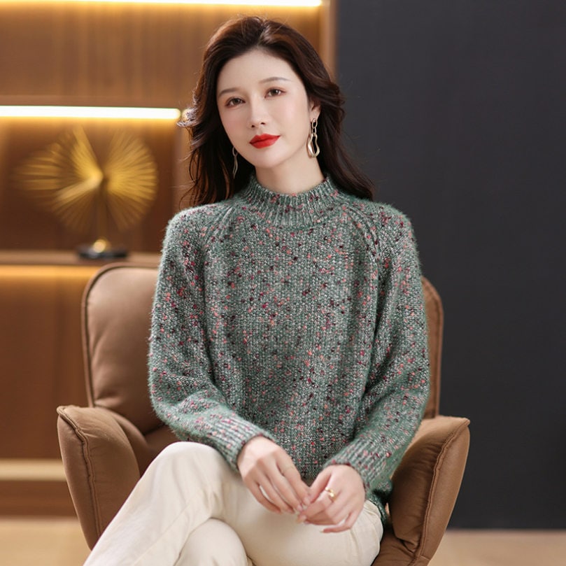 OFFクーポン リブニット トップス ニットソー 長袖 ハイネック セーター シンプル レディース セクシー ニットセーター プルオーバー 猫柄 かわいい リブ編み クリスマス プレゼント 通勤 秋冬