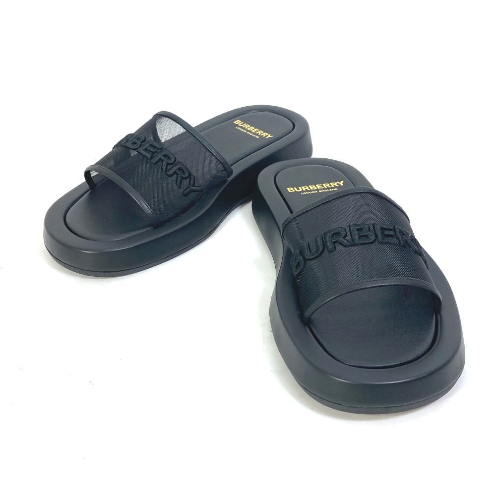 サンダル 8039250 エンブロイダリーロゴ メッシュ 靴 シャワーサンダル プールサンダル レザー ブラック