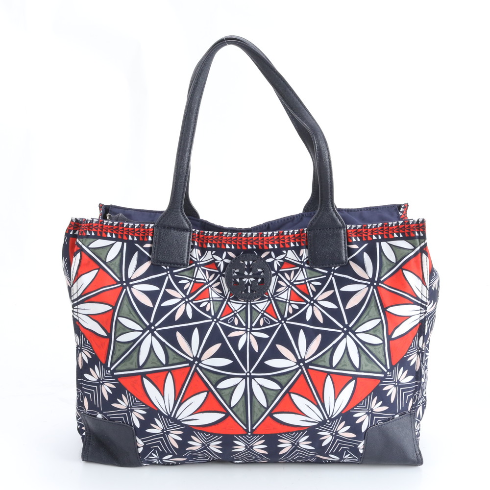 エラ レザー×ナイロン トート バッグ 肩掛け ショルダー ハンド ネイビー 紺 A4 レディース RWM DN28-7 中古