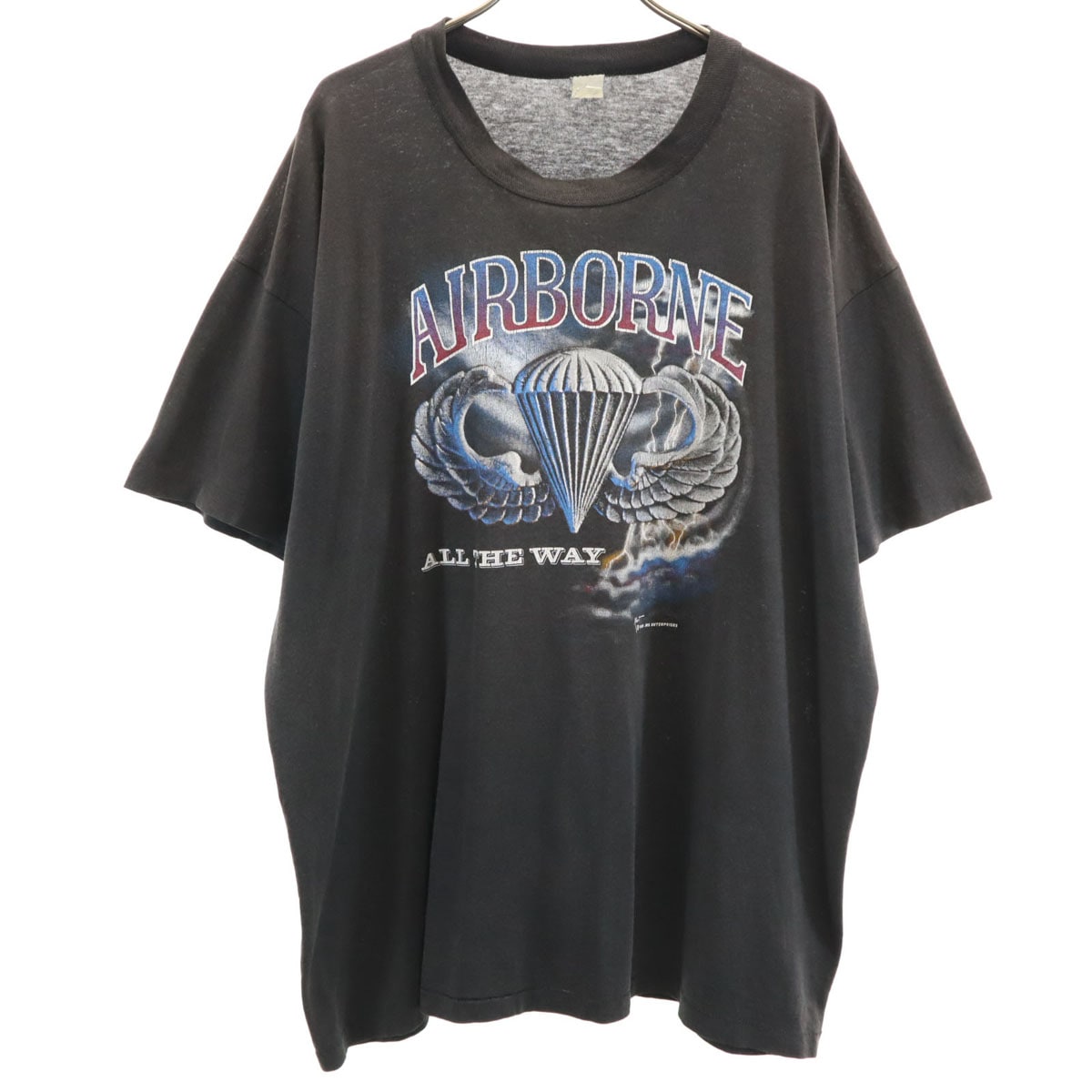 Tee Swing ティースウィング 80s ヴィンテージ USA製 AIRBORNE 半袖 サンダー ミリタリー Tシャツ XXL ブラック シングルステッチ ビッグサイズ メンズ 古着