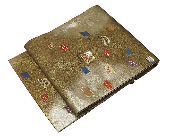 名古屋帯 正絹 切り紙 草花 良品 リサイクル 中古 カジュアル 着物 h4009