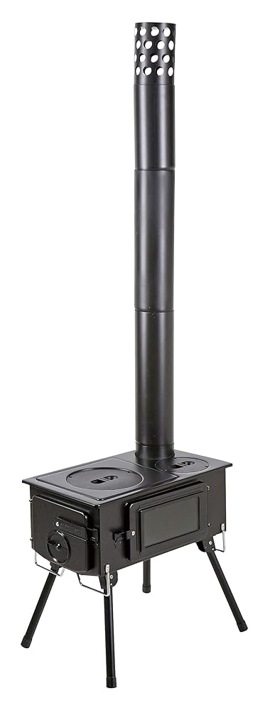 【即発送】キャプテンスタッグ ストーブ かまど 煙突 ガラス窓付 角型ストーブ 収納バッグ UG-75 北海道沖縄発送不可