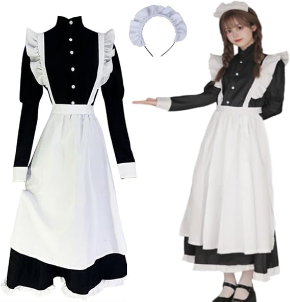 [FULINE] メイド服 ロングスカート 英国風 コスプレ衣装 長袖 女性 男性用